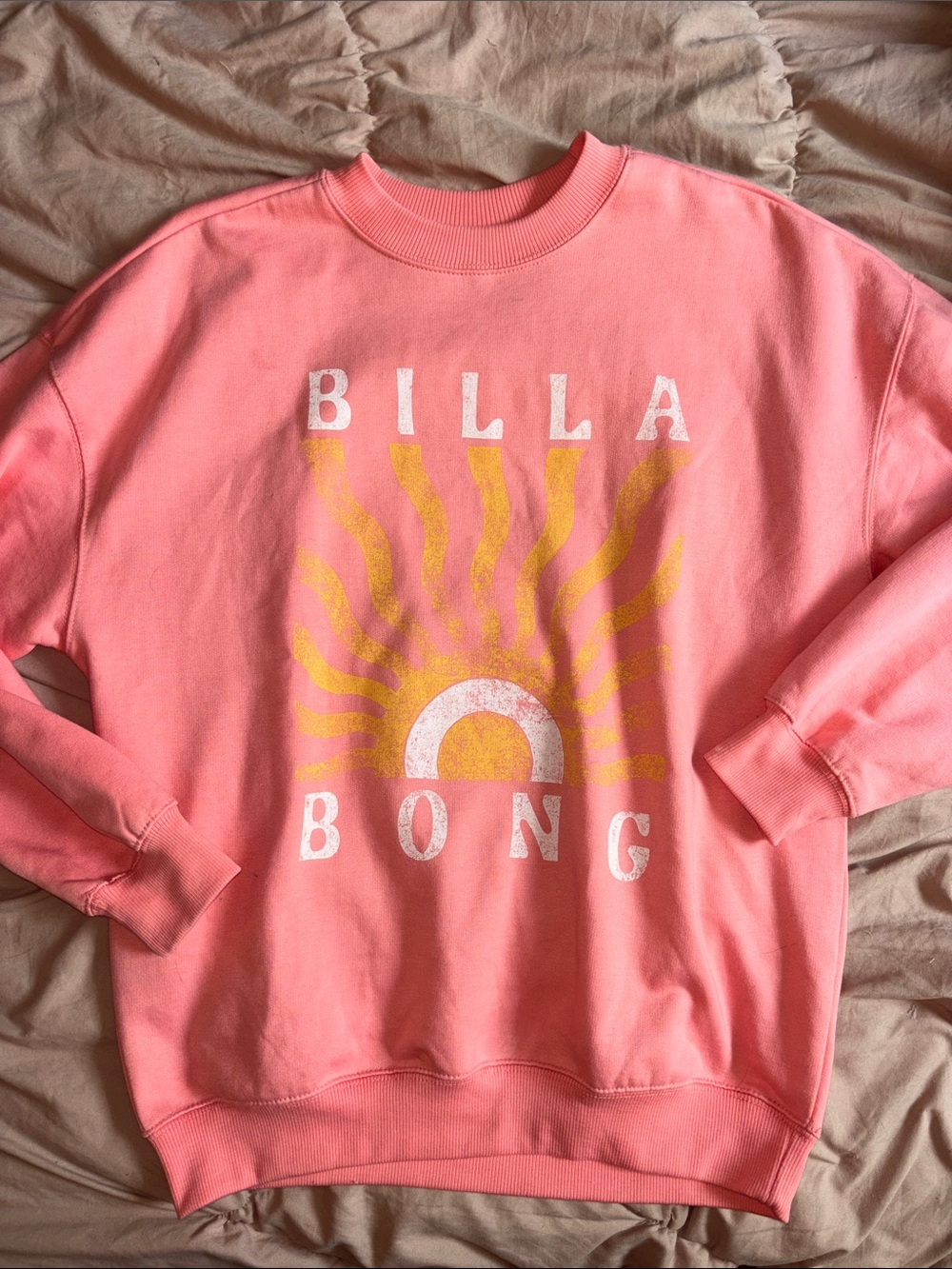 Billabong Coral Pink Crewneck Sweatshirt with Yellow Sun Graphic - Picture 2 of 4